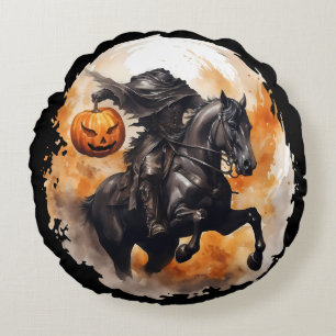 Halloween Headless Horseman With Pumpkin Head Round Cushion