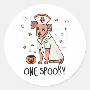 Halloween Healer Pup One Spooky Nurse Dog  Classic Round Sticker