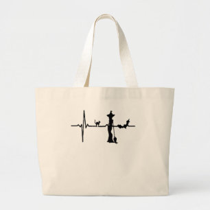 Halloween Heart Beat Black Cat and Bat Large Tote Bag