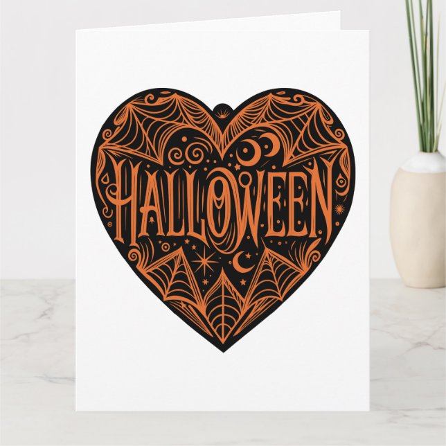 Halloween Heart, Black Heart Shape, Holiday Card (Front)