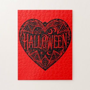 Halloween Heart, Black Heart Shape, Holiday Jigsaw Puzzle