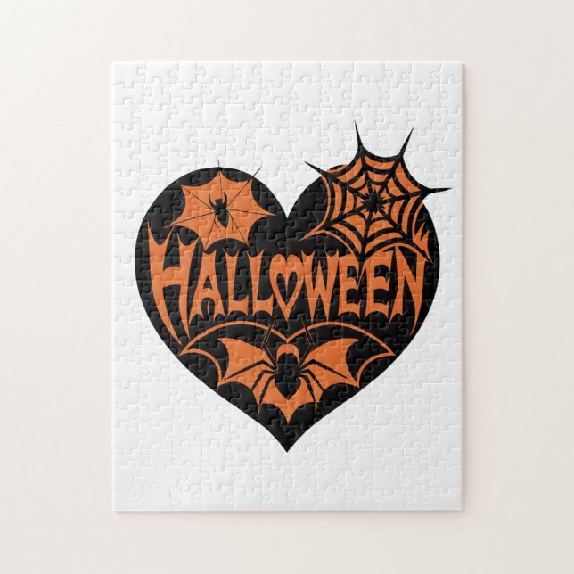 Halloween Heart, Black Heart Shape, Spider Web Jigsaw Puzzle (Vertical)