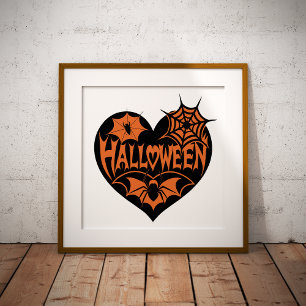 Halloween Heart, Black Heart Shape, Spider Web Photo Print