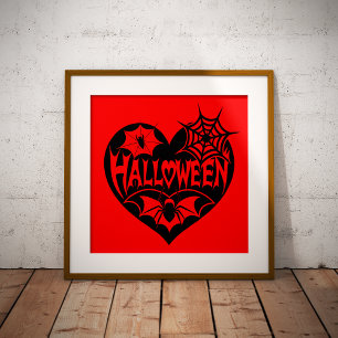 Halloween Heart, Black Heart Shape, Spider Web Poster