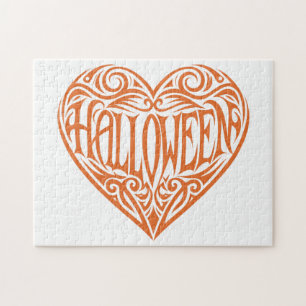 Halloween Heart, Orange Heart, Holiday Jigsaw Puzzle