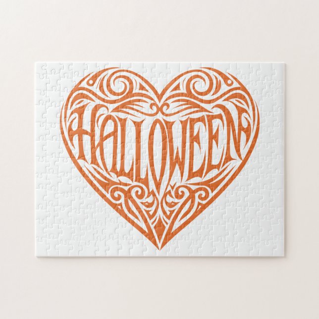 Halloween Heart, Orange Heart, Holiday Jigsaw Puzzle (Horizontal)