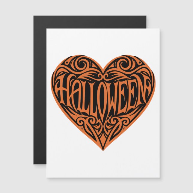 Halloween Heart, Orange Heart, Holiday Magnetic Invitation (Front/Back)