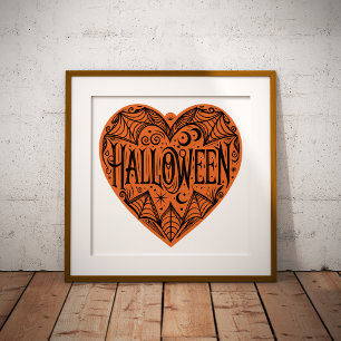 Halloween Heart, Orange Heart Shape, Holiday Foil Prints