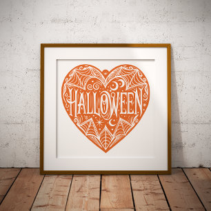 Halloween Heart, Orange Heart Shape, Holiday Foil Prints
