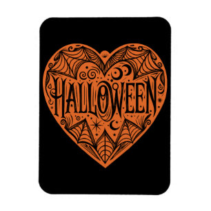 Halloween Heart, Orange Heart Shape, Holiday Magnet