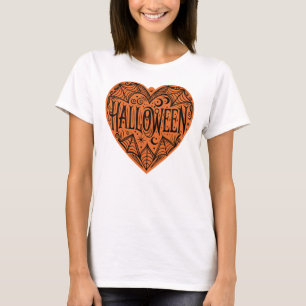 Halloween Heart, Orange Heart Shape, Holiday T-Shirt