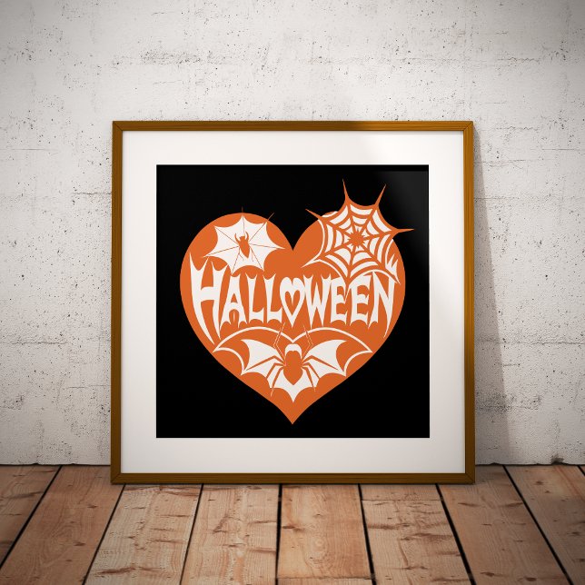 Halloween Heart, Orange Heart Shape, Spider Web Foil Prints (Creator Uploaded)