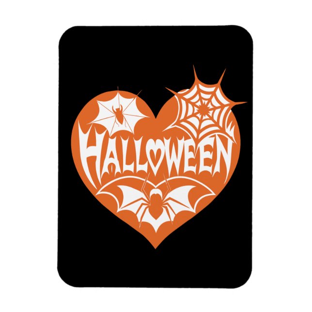 Halloween Heart, Orange Heart Shape, Spider Web Magnet (Vertical)