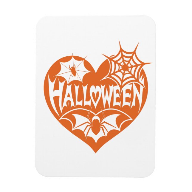 Halloween Heart, Orange Heart Shape, Spider Web Magnet (Vertical)