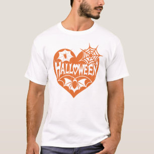 Halloween Heart, Orange Heart Shape, Spider Web T-Shirt