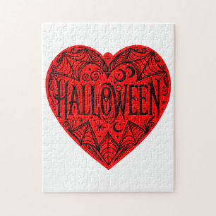Halloween Heart, Red Heart Shape, Holiday Jigsaw Puzzle