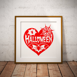 Halloween Heart, Red Heart Shape, Spider Web Foil Prints