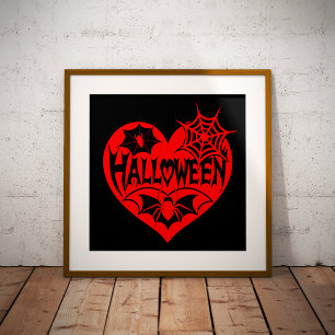 Halloween Heart, Red Heart Shape, Spider Web Photo Print