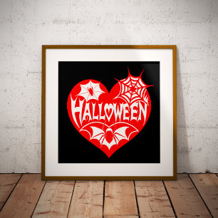 Halloween Heart, Red Heart Shape, Spider Web Photo Print