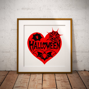 Halloween Heart, Red Heart Shape, Spider Web Photo Print