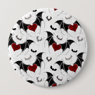 Halloween heart with black bat wings 10 cm round badge
