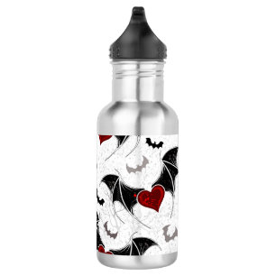 Halloween heart with black bat wings 532 ml water bottle