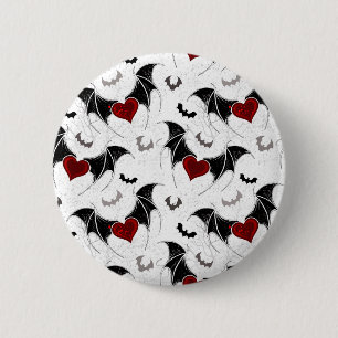 Halloween heart with black bat wings 6 cm round badge