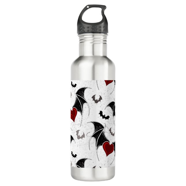 Halloween heart with black bat wings 710 ml water bottle (Front)