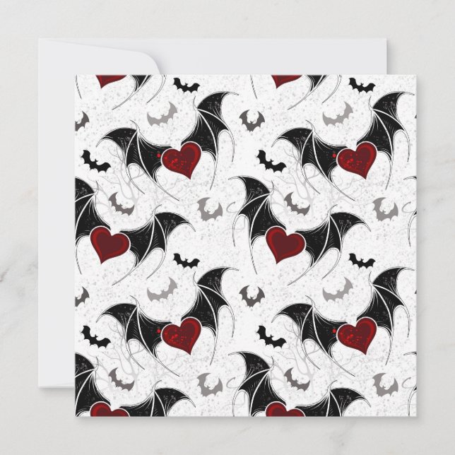 Halloween heart with black bat wings announcement (Front)