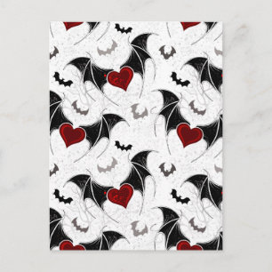 Halloween heart with black bat wings announcement postcard