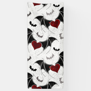 Halloween heart with black bat wings banner