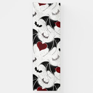 Halloween heart with black bat wings banner