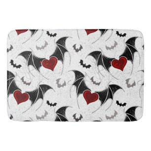 Halloween heart with black bat wings bath mat