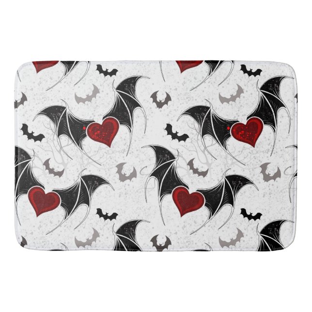 Halloween heart with black bat wings bath mat (Front)