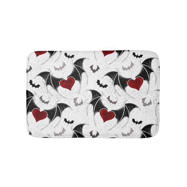 Halloween heart with black bat wings bath mat (Front)