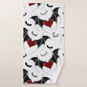 Halloween heart with black bat wings bath towel