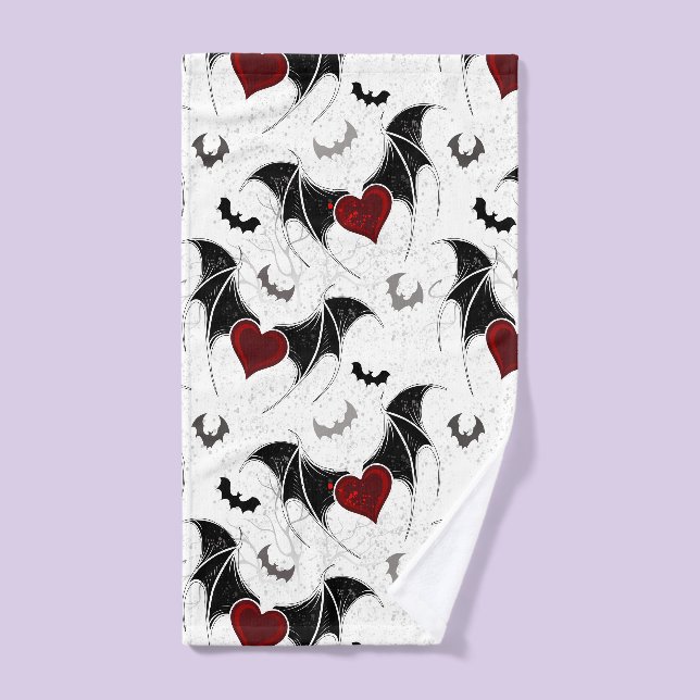 Halloween heart with black bat wings bath towel set (Hand Towel)