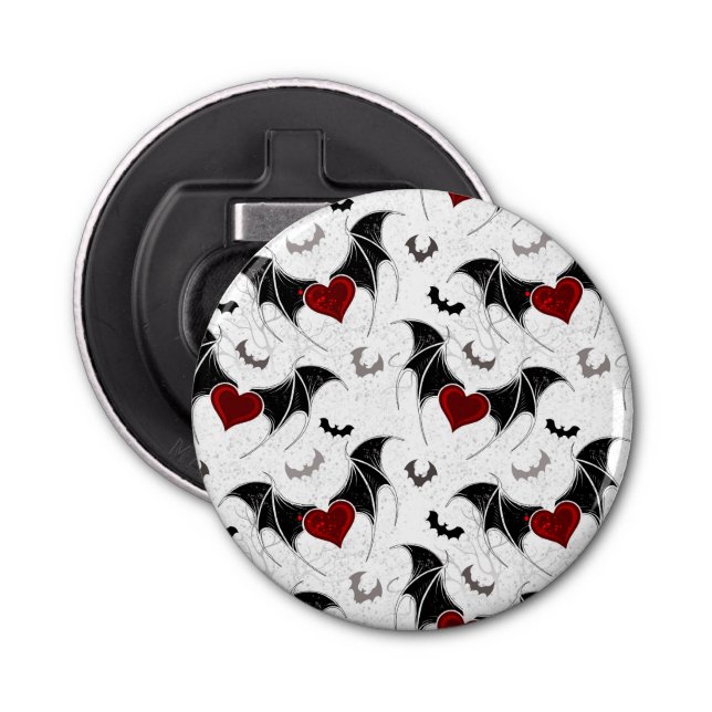 Halloween heart with black bat wings bottle opener (Front)