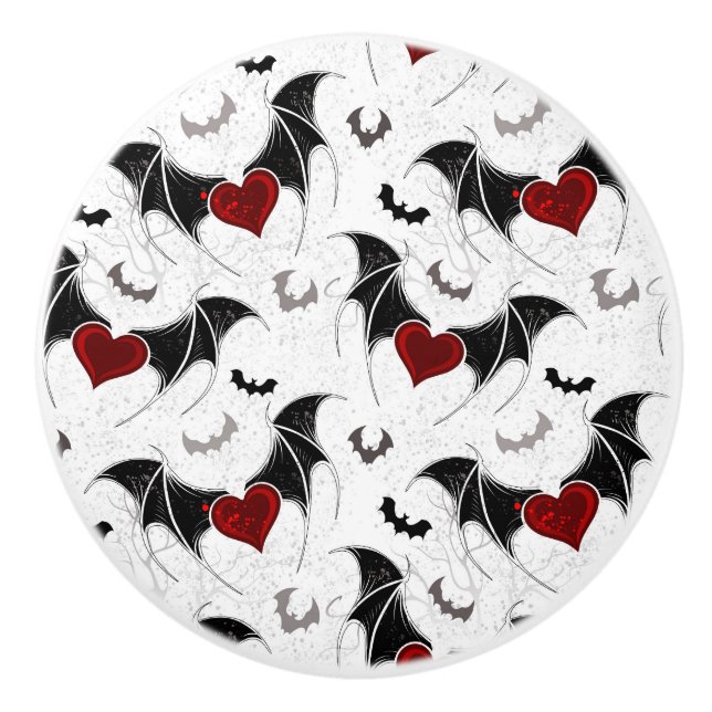 Halloween heart with black bat wings ceramic knob (Front)