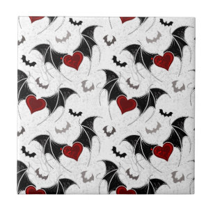 Halloween heart with black bat wings ceramic tile