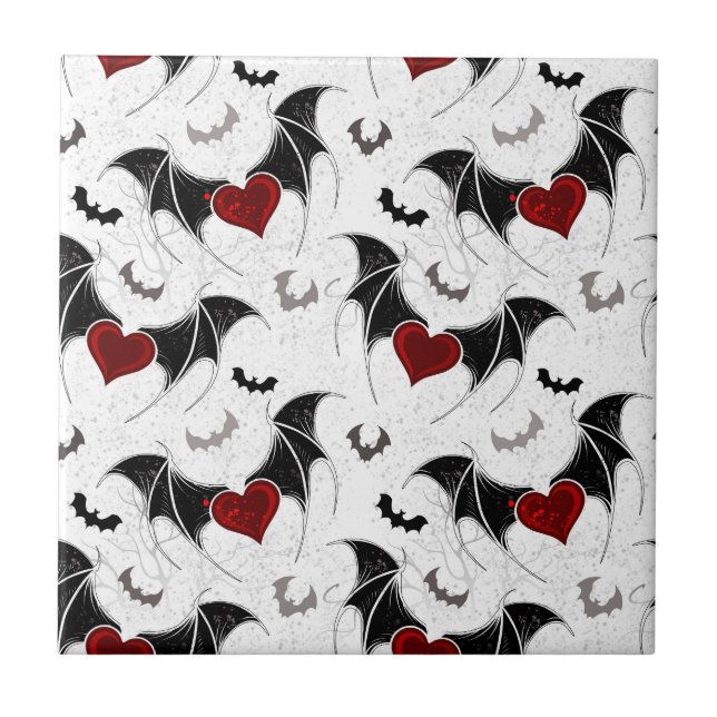 Halloween heart with black bat wings ceramic tile (Front)