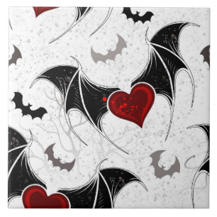 Halloween heart with black bat wings ceramic tile