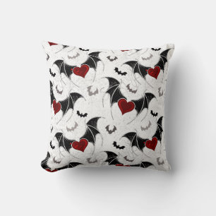Halloween heart with black bat wings cushion