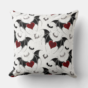 Halloween heart with black bat wings cushion