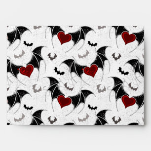 Halloween heart with black bat wings envelope