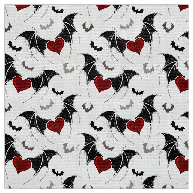 Halloween heart with black bat wings fabric (Swatch)