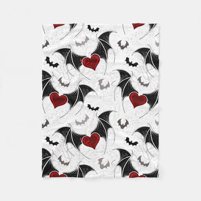 Halloween heart with black bat wings fleece blanket (Front)