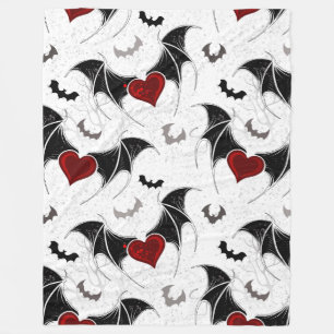 Halloween heart with black bat wings fleece blanket