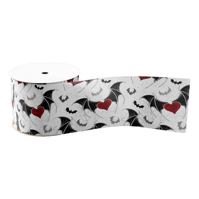 Halloween heart with black bat wings grosgrain ribbon (Spool)