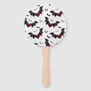 Halloween heart with black bat wings hand fan